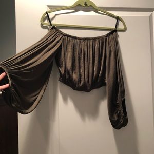 Cropped off the shoulder shirt with bell sleeves